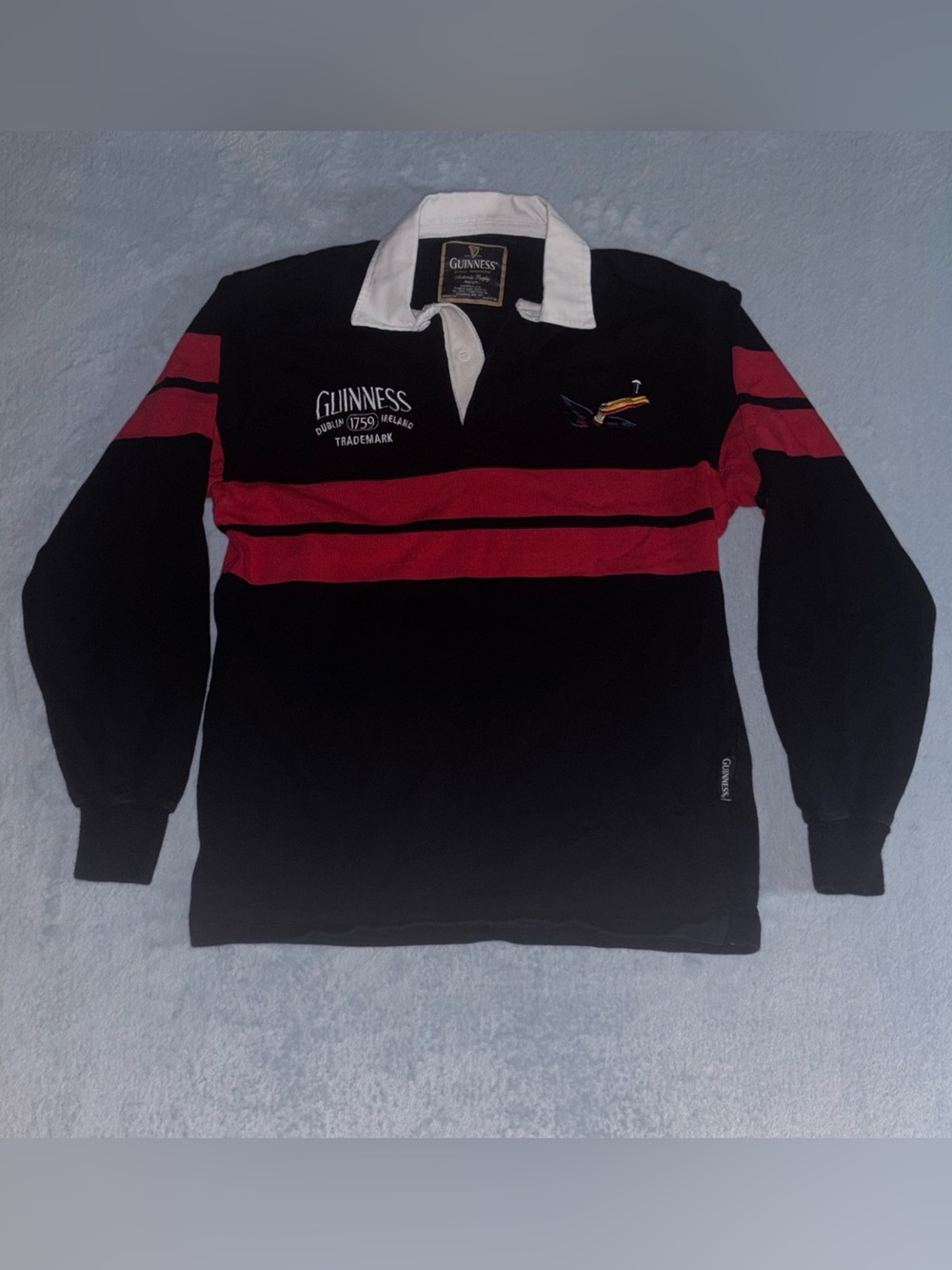 Vintage Guinness Rugby Shirt Long Sleeve Men's Medium Embroidered Black Toucan
